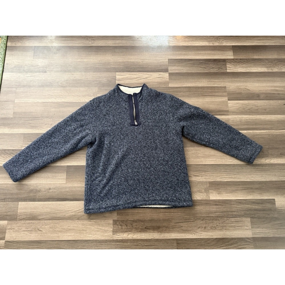 Orvis Sherpa Lined 1/4 Quarter Zip Blue Grey Pullover Fleece Sweater Men's XL